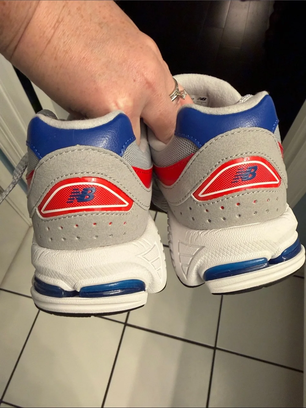 New Balance Grey Red Blue Running Sneakers